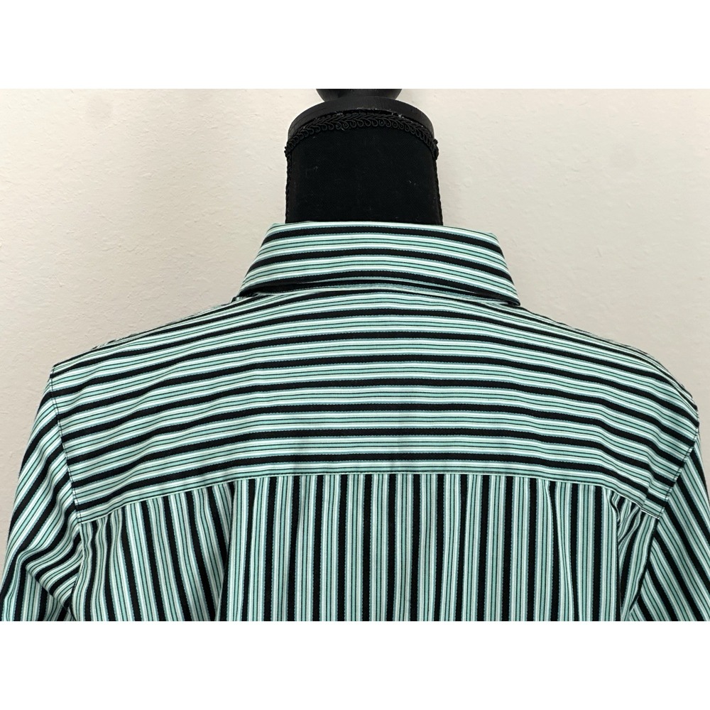 Foxcroft Women's Button Down Striped Longsleeve Blouse Green Black Size‎ (10P) - Picture 9 of 16